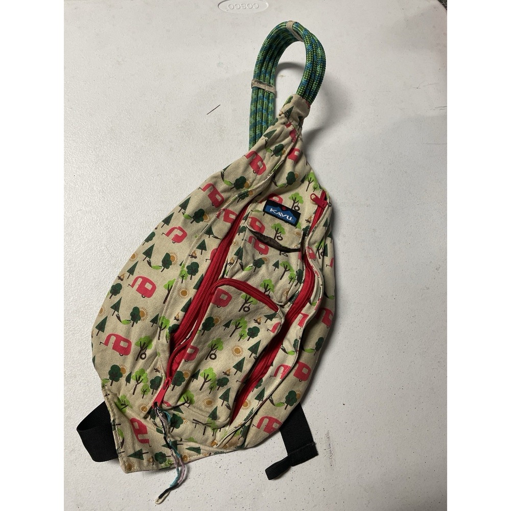 KAVU Rope Sling Bag Camper Print Canvas Backpack Outdoor Hiking